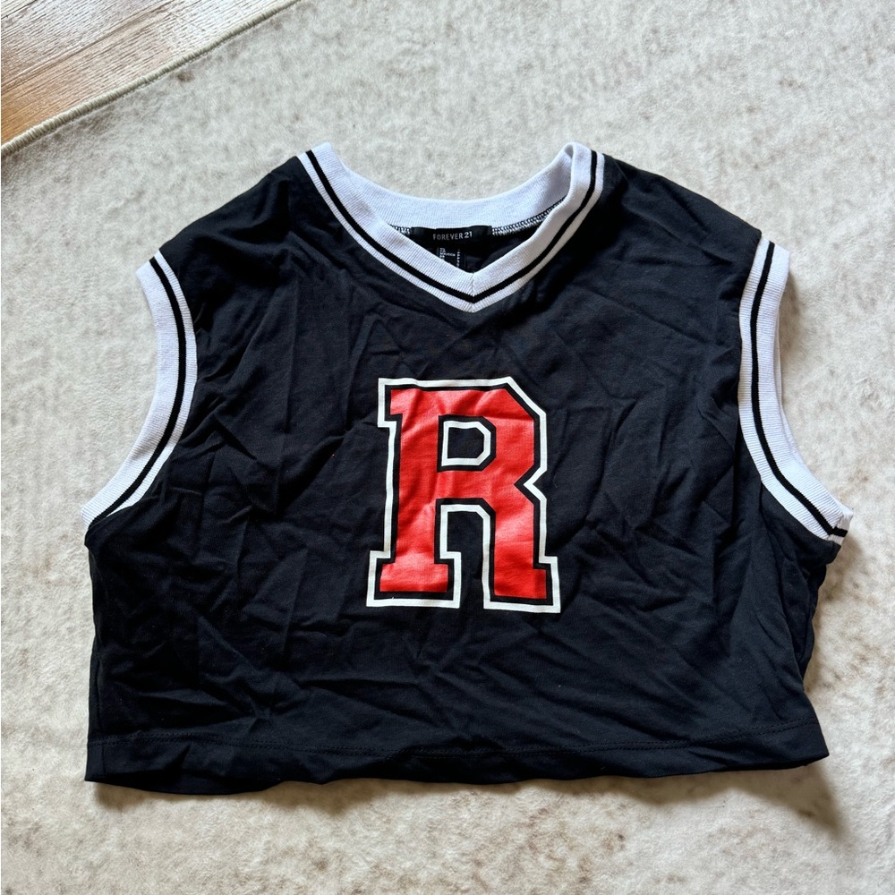 Black and Red Jersey style Cropped Top